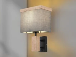 MeineWunschleuchte LED Wandleuchte Mit Stoff Lampenschirm Und Holzoptik, Höhe 30cm 10 MeineWunschleuchte LED Wandleuchte Mit Stoff Lampenschirm Und Holzoptik, Höhe 30cm -Globo Store led wandleuchte mit stoff lampenschirm und holzopt 2