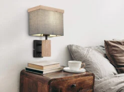 MeineWunschleuchte LED Wandleuchte Mit Stoff Lampenschirm Und Holzoptik, Höhe 30cm 12 MeineWunschleuchte LED Wandleuchte Mit Stoff Lampenschirm Und Holzoptik, Höhe 30cm -Globo Store led wandleuchte mit stoff lampenschirm und holzopt 4