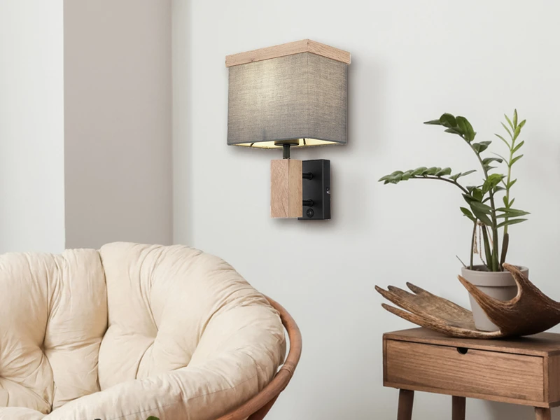 MeineWunschleuchte LED Wandleuchte Mit Stoff Lampenschirm Und Holzoptik, Höhe 30cm 6 MeineWunschleuchte LED Wandleuchte Mit Stoff Lampenschirm Und Holzoptik, Höhe 30cm – Bild 6