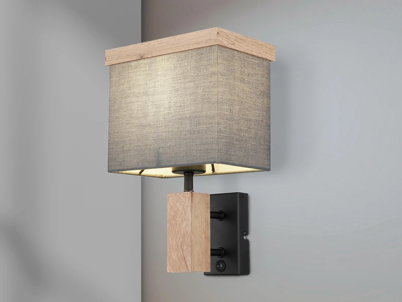 MeineWunschleuchte LED Wandleuchte Mit Stoff Lampenschirm Und Holzoptik, Höhe 30cm 1 MeineWunschleuchte LED Wandleuchte Mit Stoff Lampenschirm Und Holzoptik, Höhe 30cm