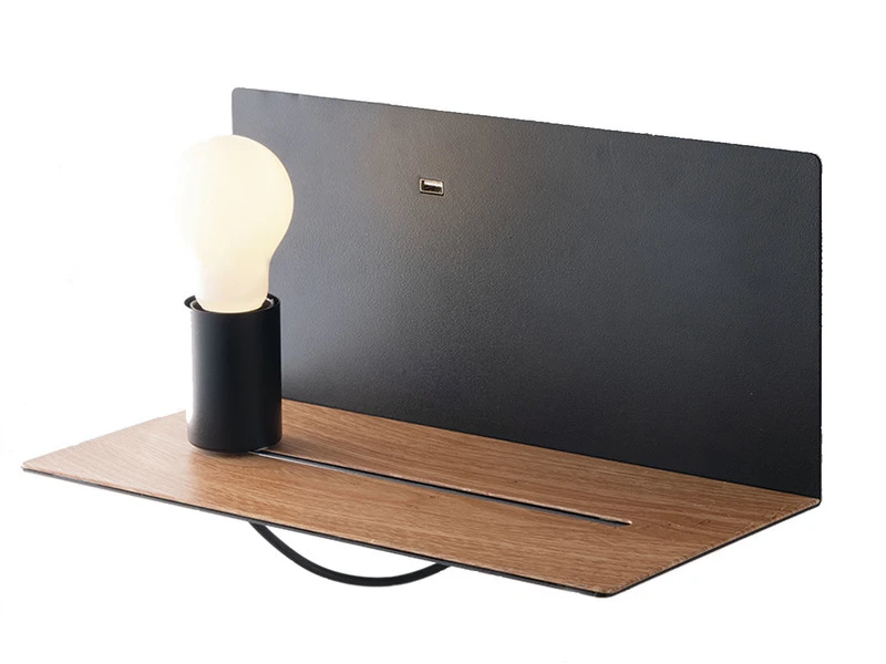 ECO-LIGHT LED Wandleuchte Schwarz Mit USB Ladefunktion & Ablage - Glühbirne Verstellbar 2 ECO-LIGHT LED Wandleuchte Schwarz Mit USB Ladefunktion & Ablage - Glühbirne Verstellbar – Bild 2