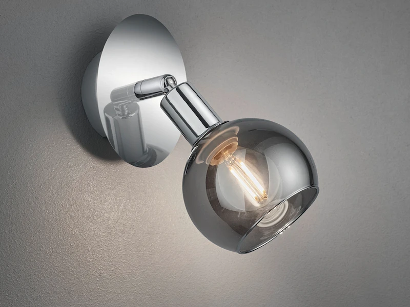 MeineWunschleuchte LED Wandstrahler 1 Flammiger Wandspot Chrom/Rauchglas In Smoke, 12x18cm 1 MeineWunschleuchte LED Wandstrahler 1 Flammiger Wandspot Chrom/Rauchglas In Smoke, 12x18cm