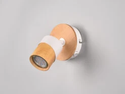 MeineWunschleuchte LED Wandstrahler Korpus Und Lampenschirm Naturholz & Metall Weiß, Höhe 13cm -Globo Store led wandstrahler korpus und lampenschirm naturholz 13