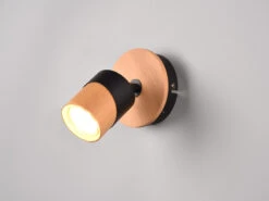 MeineWunschleuchte LED Wandstrahler Korpus Und Lampenschirm Naturholz & Metall Schwarz 13cm -Globo Store led wandstrahler korpus und lampenschirm naturholz 2