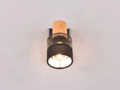 MeineWunschleuchte LED Wandstrahler Mit Holzelement & Draht-Stoff Lampenschirm, H: 13,5cm -Globo Store led wandstrahler mit holzelement draht stoff lampe 2