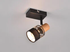 MeineWunschleuchte LED Wandstrahler Mit Holzelement & Draht-Stoff Lampenschirm, H: 13,5cm -Globo Store led wandstrahler mit holzelement draht stoff lampe 5