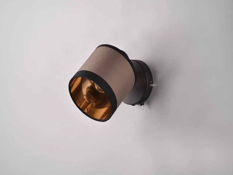 MeineWunschleuchte LED Wandstrahler Mit Schalter Und Stoffschirm In Taupe/Gold, Höhe 21cm 6 MeineWunschleuchte LED Wandstrahler Mit Schalter Und Stoffschirm In Taupe/Gold, Höhe 21cm – Bild 6