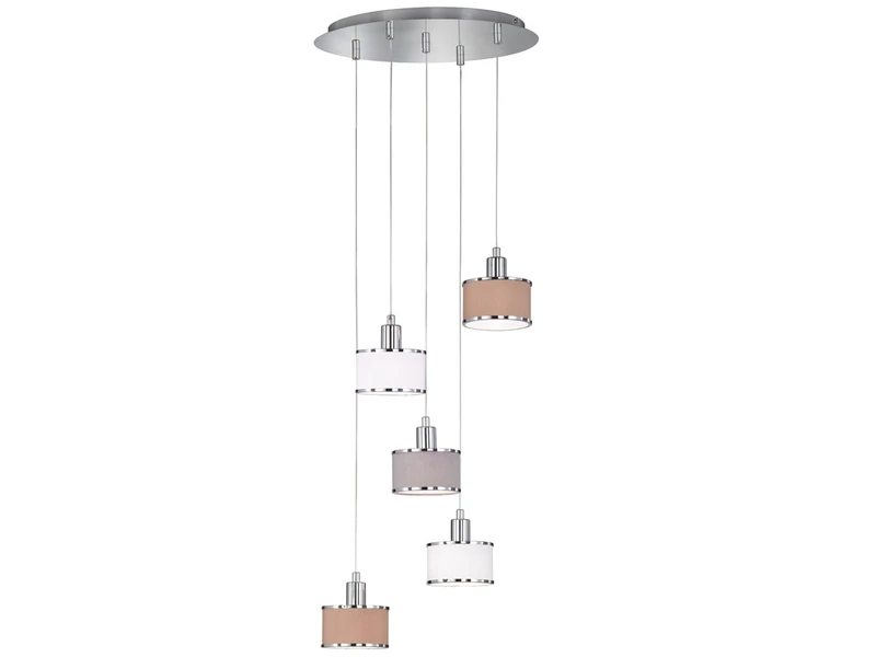 Wofi Pendelleuchte CIARA 5-flammig Mit Stoffschirmen Mehrfarbig, Ø 40cm 2 Wofi Pendelleuchte CIARA 5-flammig Mit Stoffschirmen Mehrfarbig, Ø 40cm – Bild 2