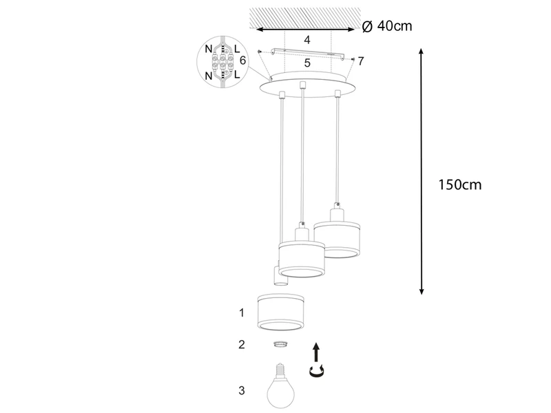 Wofi Pendelleuchte CIARA 5-flammig Mit Stoffschirmen Mehrfarbig, Ø 40cm 3 Wofi Pendelleuchte CIARA 5-flammig Mit Stoffschirmen Mehrfarbig, Ø 40cm – Bild 3