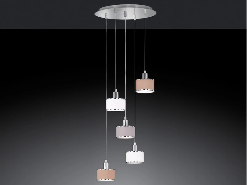 Wofi Pendelleuchte CIARA 5-flammig Mit Stoffschirmen Mehrfarbig, Ø 40cm 1 Wofi Pendelleuchte CIARA 5-flammig Mit Stoffschirmen Mehrfarbig, Ø 40cm