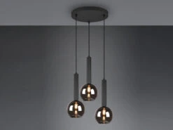 Trio Leuchten Pendelleuchte CLAYTON Industrial 3 Flammig Rauchglas-Kugeln Ø 45 Cm -Globo Store pendelleuchte clayton industrial 3 flammig rauchgl 2