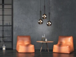 Trio Leuchten Pendelleuchte CLAYTON Industrial 3 Flammig Rauchglas-Kugeln Ø 45 Cm