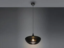 Trio Leuchten Pendelleuchte COLINO Mit Holz Lamellen Schwarz Matt, 1 Flammig, Ø40cm -Globo Store pendelleuchte colino mit holz lamellen schwarz mat 2