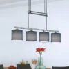 Trio Leuchten Pendelleuchte GARDA 4 Flammig Mit Stoffschirm Grau - Höhenverstellbar 77cm Lang