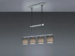 Trio Leuchten Pendelleuchte GARDA 4 Flammig Mit Stoffschirm Grau - Höhenverstellbar 77cm Lang -Globo Store pendelleuchte garda 4 flammig mit stoffschirm grau 2