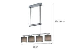 Trio Leuchten Pendelleuchte GARDA 4 Flammig Mit Stoffschirm Grau - Höhenverstellbar 77cm Lang -Globo Store pendelleuchte garda 4 flammig mit stoffschirm grau 3
