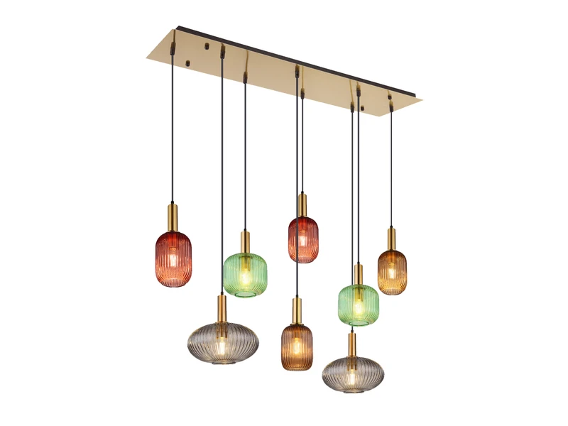 Globo Pendelleuchte NORMY Aus Rillenglas Mehrflammig Bunt, 8 Glasschirme 125cm 2 Globo Pendelleuchte NORMY Aus Rillenglas Mehrflammig Bunt, 8 Glasschirme 125cm – Bild 2