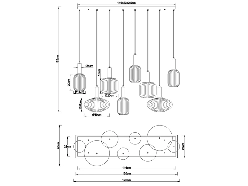 Globo Pendelleuchte NORMY Aus Rillenglas Mehrflammig Bunt, 8 Glasschirme 125cm 4 Globo Pendelleuchte NORMY Aus Rillenglas Mehrflammig Bunt, 8 Glasschirme 125cm – Bild 4
