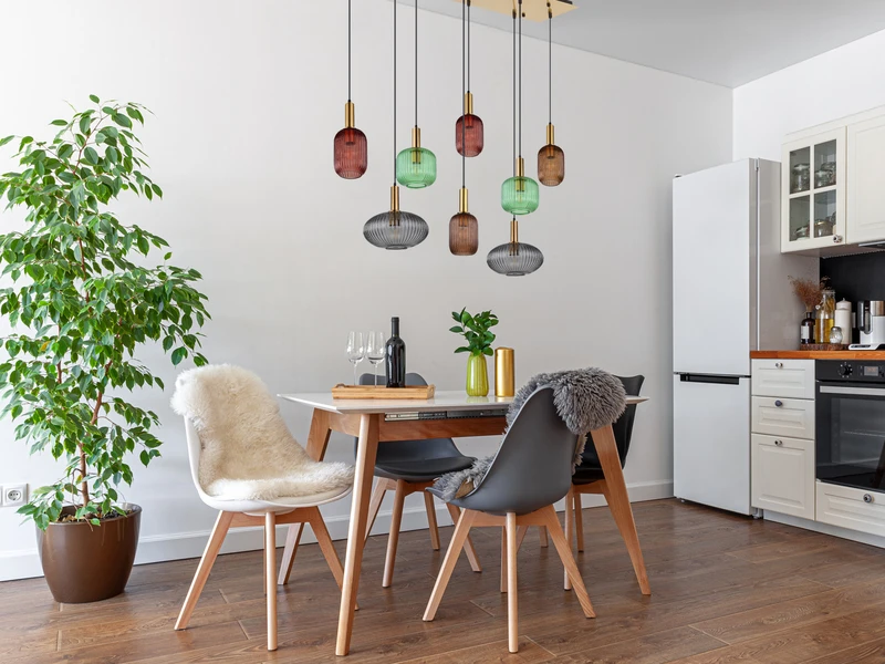 Globo Pendelleuchte NORMY Aus Rillenglas Mehrflammig Bunt, 8 Glasschirme 125cm 6 Globo Pendelleuchte NORMY Aus Rillenglas Mehrflammig Bunt, 8 Glasschirme 125cm – Bild 6