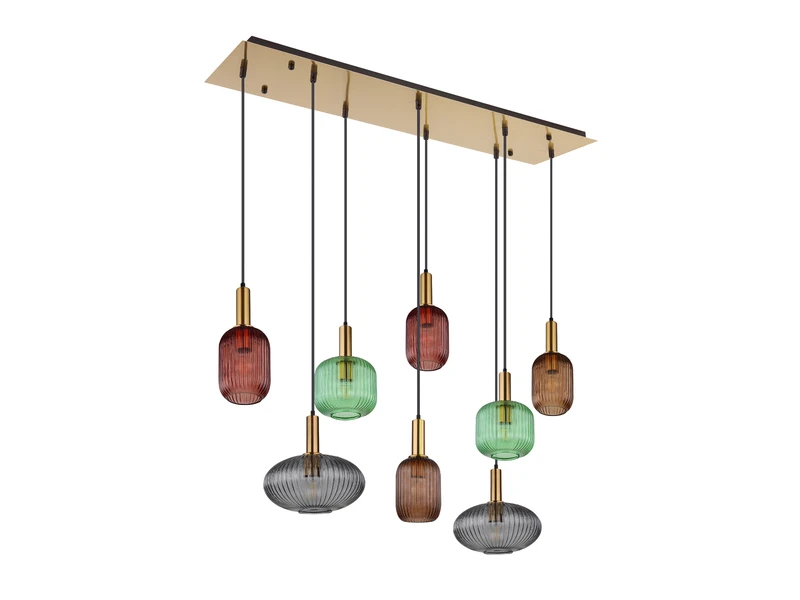 Globo Pendelleuchte NORMY Aus Rillenglas Mehrflammig Bunt, 8 Glasschirme 125cm 10 Globo Pendelleuchte NORMY Aus Rillenglas Mehrflammig Bunt, 8 Glasschirme 125cm – Bild 10