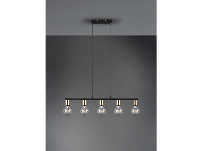 Reality Leuchten Pendelleuchte VANNES 5 Flammig Messing/Schwarz Balken 82cm Breit 4 Reality Leuchten Pendelleuchte VANNES 5 Flammig Messing/Schwarz Balken 82cm Breit – Bild 4