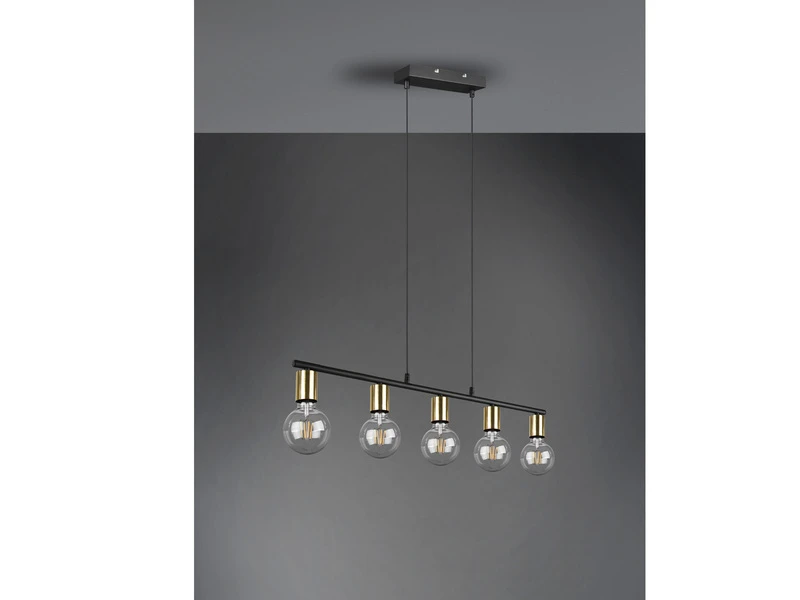 Reality Leuchten Pendelleuchte VANNES 5 Flammig Messing/Schwarz Balken 82cm Breit 5 Reality Leuchten Pendelleuchte VANNES 5 Flammig Messing/Schwarz Balken 82cm Breit – Bild 5