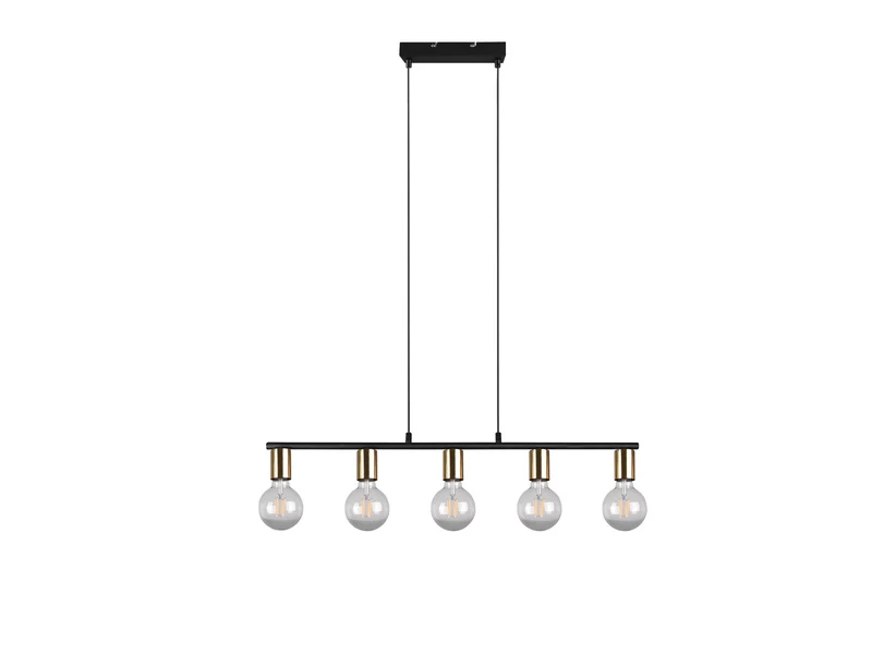 Reality Leuchten Pendelleuchte VANNES 5 Flammig Messing/Schwarz Balken 82cm Breit 7 Reality Leuchten Pendelleuchte VANNES 5 Flammig Messing/Schwarz Balken 82cm Breit – Bild 7