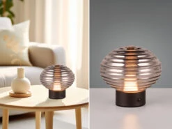 Reality Leuchten Retro Akku Tischleuchte EARL Mit Rauchglas Lampenschirm, Höhe 14cm