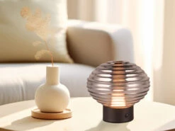 Reality Leuchten Retro Akku Tischleuchte EARL Mit Rauchglas Lampenschirm, Höhe 14cm -Globo Store retro akku tischleuchte earl mit rauchglas lampens 4