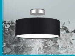 MeineWunschleuchte Runde Zeitlose Deckenleuchte CALMA Mit Stoffschirm In Schwarz Ø 30cm