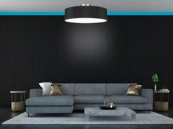 MeineWunschleuchte Runde Zeitlose Deckenleuchte CALMA Mit Stoffschirm In Schwarz Ø 40cm