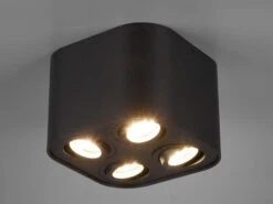 MeineWunschleuchte Runder LED Deckenstrahler Mit Vier Schwenkbaren Spots, Schwarz Matt