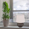 MeineWunschleuchte Rustikale Keramik LED Tischleuchte Braun Stoffschirm In Beige, Ø 18cm Höhe 25cm