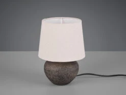 Reality Leuchten Rustikale Keramik Tischleuchte LOU Braun Stoffschirm In Beige, Ø 18cm Höhe 25cm -Globo Store rustikale keramik tischleuchte lou braun stoffschi 2