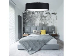 MeineWunschleuchte Große Runde Deckenleuchte CALMA Mit Stoffschirm In Schwarz Ø 60cm -Globo Store schoene deckenlampe mit textilschirm als schlafzim