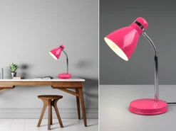 Reality Leuchten Schreibtischleuchte HARVEY Flexibel, Chrom & Metallschirm Pink, 33cm
