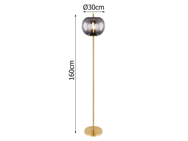 Globo Stehlampe BLACKY Mit Rauchglas Lampenschirm Ø 30cm, Metall Messing 3 Globo Stehlampe BLACKY Mit Rauchglas Lampenschirm Ø 30cm, Metall Messing – Bild 3