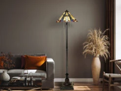 QUOIZEL Stehlampe INGLENOOK Im Tiffany Design Mit Buntem Echtglas 2-flammig, Höhe 158cm