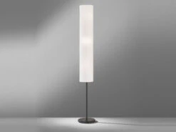MeineWunschleuchte Stehlampe Mit LED Dimmbar - Leuchtenfuß Schwarz & Leinenschirm Weiß - Höhe 165cm -Globo Store stehlampe mit led dimmbar leuchtenfuss schwarz lei 2