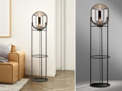 Fischer & Honsel Stehlampe REGI Dreibein Tripod Mit Rauchglas Glaskugel - Höhe 135cm