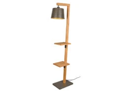 Trio Leuchten Stehlampe RODRIGO Mit Holz Ablagen, Lampenschirm Silber Antik, Höhe 165cm -Globo Store stehlampe rodrigo mit holz ablagen lampenschirm si 1