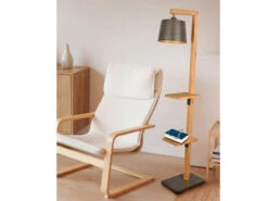 Trio Leuchten Stehlampe RODRIGO Mit Holz Ablagen, Lampenschirm Silber Antik, Höhe 165cm -Globo Store stehlampe rodrigo mit holz ablagen lampenschirm si 8