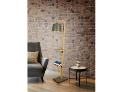 Trio Leuchten Stehlampe RODRIGO Mit Holz Ablagen, Lampenschirm Silber Antik, Höhe 165cm -Globo Store stehlampe rodrigo mit holz ablagen lampenschirm si 9