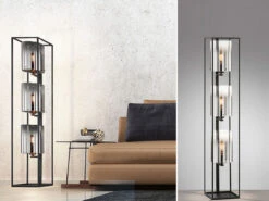 Fischer & Honsel Stehlampe SAMU 3flammig Schwarz Mit Rauchglas - Höhe 130cm