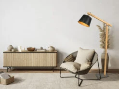 Trio Leuchten Stehleuchte HARRIS Mit Holz Metallschirm Schwarz / Gold, Höhe 156cm -Globo Store stehleuchte harris mit holz metallschirm schwarz g 4