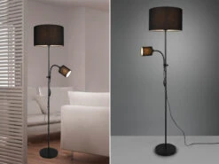 Reality Leuchten Stehleuchte OWEN Flexarm Leselicht Metall & Stoffschirm Schwarz Höhe 160cm