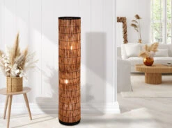 MeineWunschleuchte Stehleuchte SARA Mit Lampenschirm Aus Rattan In Bambusoptik, Höhe 120cm