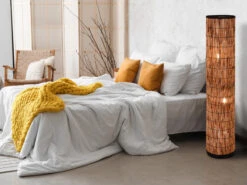 MeineWunschleuchte Stehleuchte SARA Mit Lampenschirm Aus Rattan In Bambusoptik, Höhe 120cm -Globo Store stehleuchte sara mit lampenschirm aus rattan in ba 4