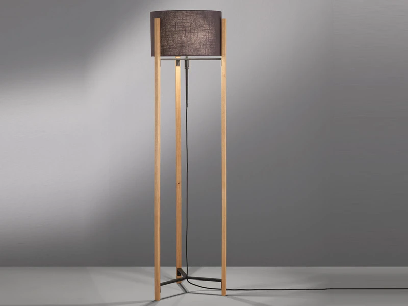 Fischer & Honsel Stehleuchte SHINE WOOD Mit Dreibein Holzfuß & Leinenschirm Grau, Höhe 152-160cm 3 Fischer & Honsel Stehleuchte SHINE WOOD Mit Dreibein Holzfuß & Leinenschirm Grau, Höhe 152-160cm – Bild 3