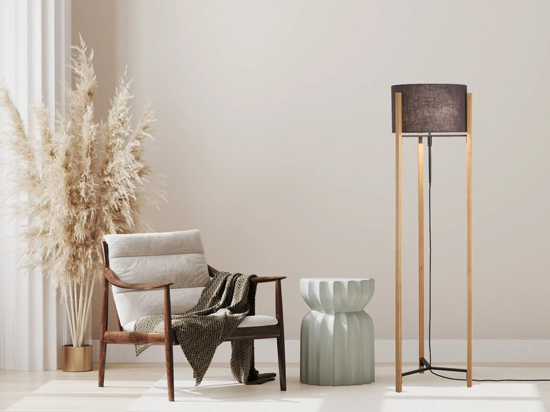 Fischer & Honsel Stehleuchte SHINE WOOD Mit Dreibein Holzfuß & Leinenschirm Grau, Höhe 152-160cm 7 Fischer & Honsel Stehleuchte SHINE WOOD Mit Dreibein Holzfuß & Leinenschirm Grau, Höhe 152-160cm – Bild 7